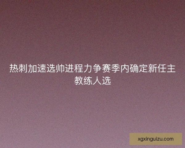 热刺加速选帅进程力争赛季内确定新任主教练人选